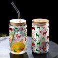 thumbnail image 2 of Vaso de vidrio de sublimación de 16 oz con elementos navideños impresos con tapa de bambú y pajita de vidrio, vaso de café de vidrio simple para beber para regalos, 1 pieza, 2 of 5