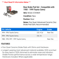 thumbnail image 2 of Rear Brake Pad Set - Compatible with 1988 - 1999 Toyota Camry 1989 1990 1991 1992 1993 1994 1995 1996 1997 1998, 2 of 2