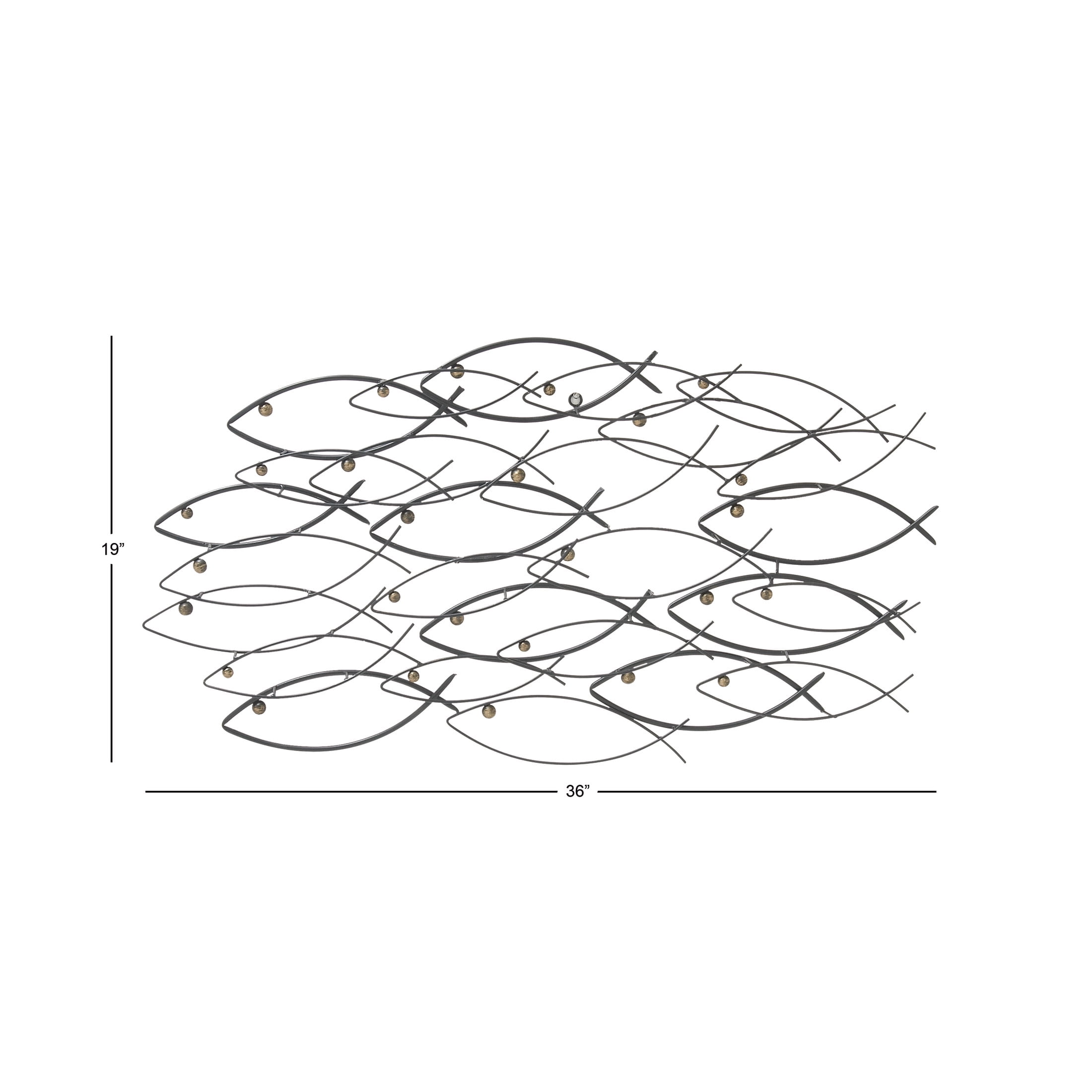 DecMode Coastal Metal School of Fish Wall Décor with Dark Gray and Silver Metal Finish, Set of 36"W x 19"H