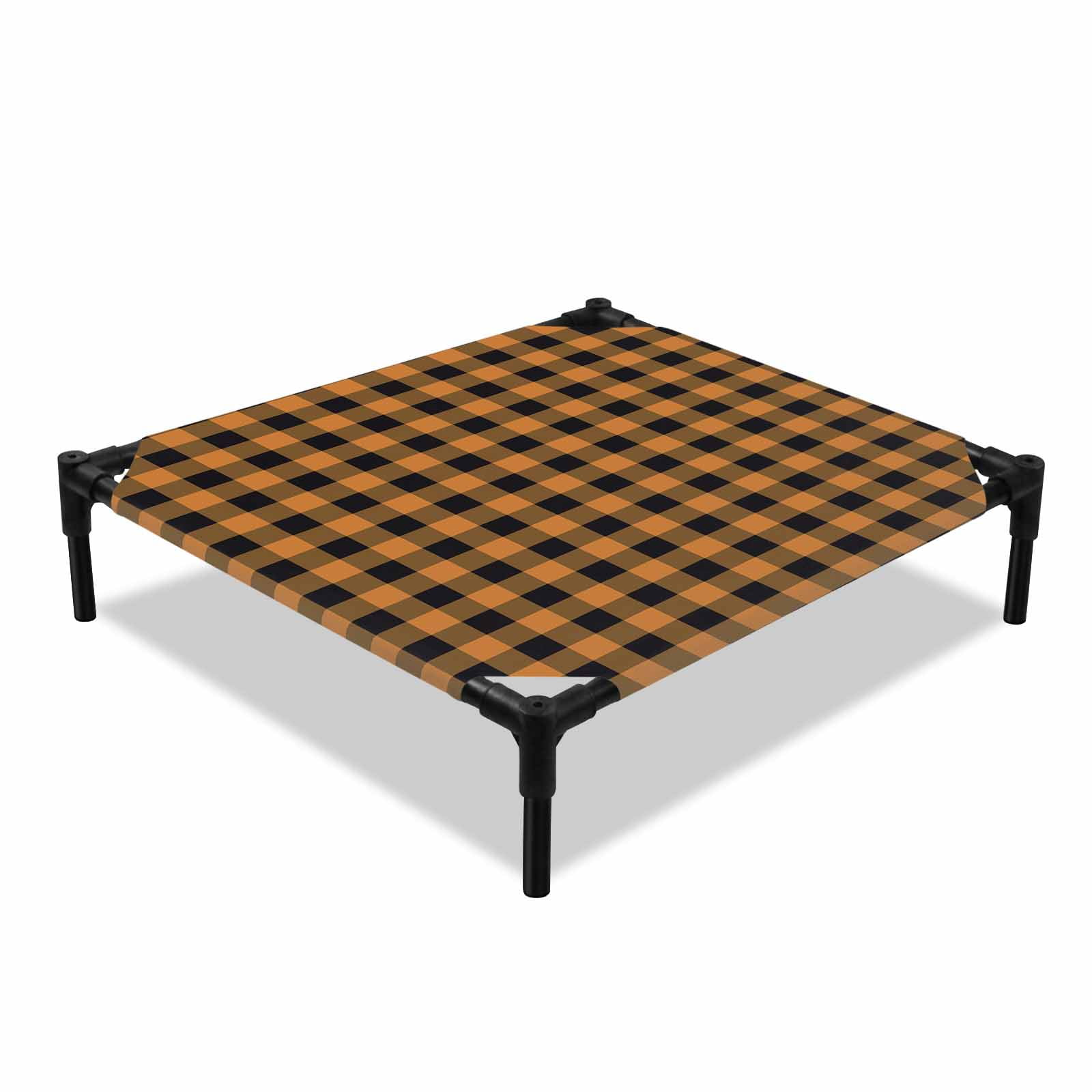 Halloween Yellow Elevated Dog Bed BLack Plaid Autunm Cooling Breathable Outdoor Raised Dog Cot Bed with Metal Frame Non-Slip Feet for Small Dog 20x20in