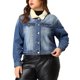 thumbnail image 2 of Women's Plus Size Denim Jacket Faux Fur Collar Distressed Washed Crop Jean Jackets Blue 3X, 2 of 7