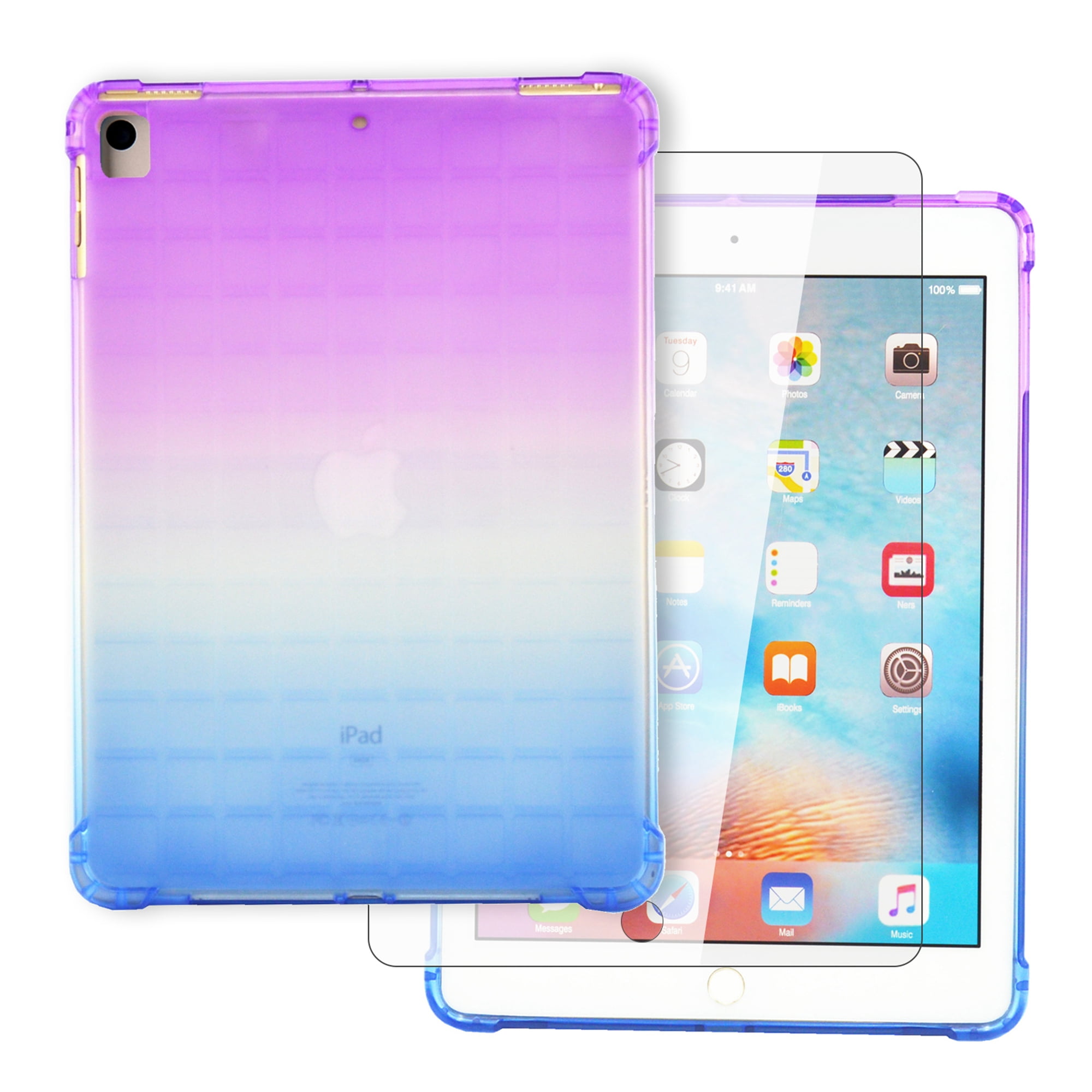 Ultra Thin Clear TPU Gel Skin Case Cover+Tempered Glass For Apple iPad Air 2 