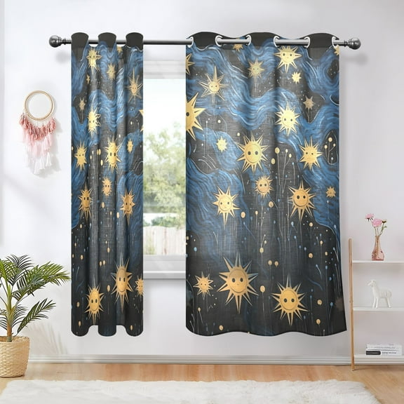 Sun in Blue and Black Blackout Curtains Thermal Insulation 63 inch Grommet for Bedroom Living Room Bathroom Kitchen Windows 2 Pack