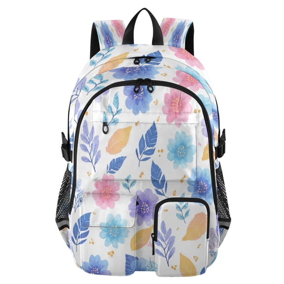 30L Backpack Durable Computer Bag for College & Travel Lightweight Daypack Fits 15.6" Laptop Blue and Purple Flowers
