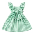 thumbnail image 2 of LYHaoo Girls Summer Dresses Casual Striped Bow A Line Dress With Flutter Sleeves For Toddler Kids Age 1 7 Years,Girls Basic Dresses Sizes 4-5 Years Green, 2 of 6