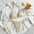 thumbnail image 6 of Minjewel Women's Split Sexy Bikini Set, Adjustable Tie Side & Back with Triangle Top & High Cut Bottom, Swimsuits for Women for Summer,Beige L, 6 of 7