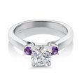 thumbnail image 3 of Gem Stone King 925 Sterling Silver Lab Grown Diamond and Purple Amethyst Engagement Ring for Women | 0.86 Cttw | Round 6MM | Gemstone April Birthstone | Size 9, 3 of 6