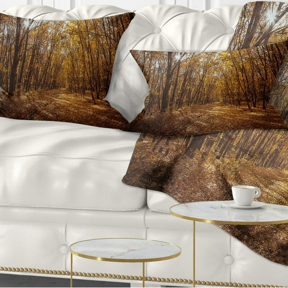 Designart Sunset in Yellow Autumn Forest - Modern Forest Throw Pillow - 12x20