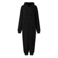 thumbnail image 5 of SZJXBUY Adult Womens Onesies Pajamas Fleece Zip Up Sherpa Jumpsuit with Drawstring Hooded Solid Pockets Loungewear Sleepwear One Piece Rompers Black,XXL, 5 of 6