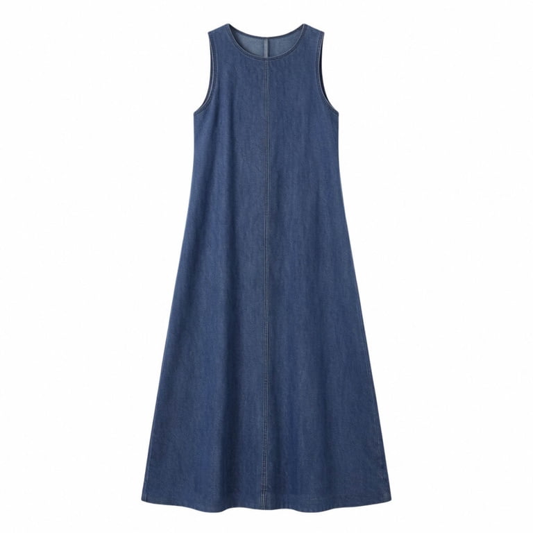YOIAVAIOY XXXXXL Women Casual Sleeveless Faux Denim Dress A Line Summer Beach Lounge Dresses Mother of the Bride Dresses for Women Dark Blue