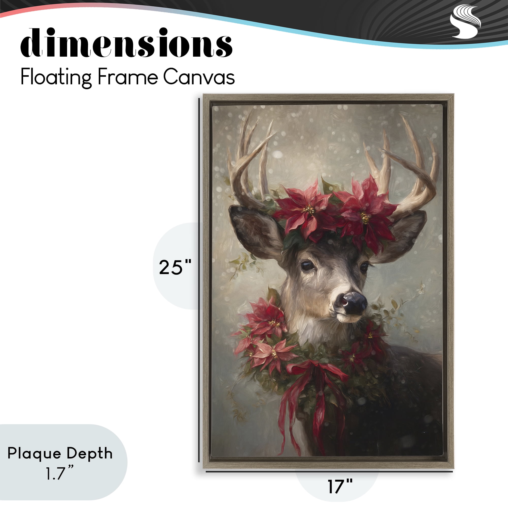 Stupell Industries Poinsettia Christmas Deer Brown Framed Floater Canvas Wall Art, design by Tina LeCour