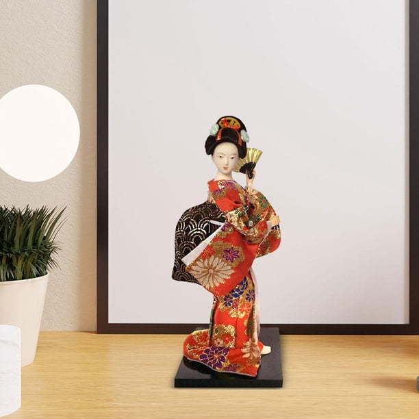 Muñeca Decorativa De Kimono Japonés De Madera, Tamaño L (13.5x6x6 Cm) - Adorno Para Escritorio, Estantería O Tienda