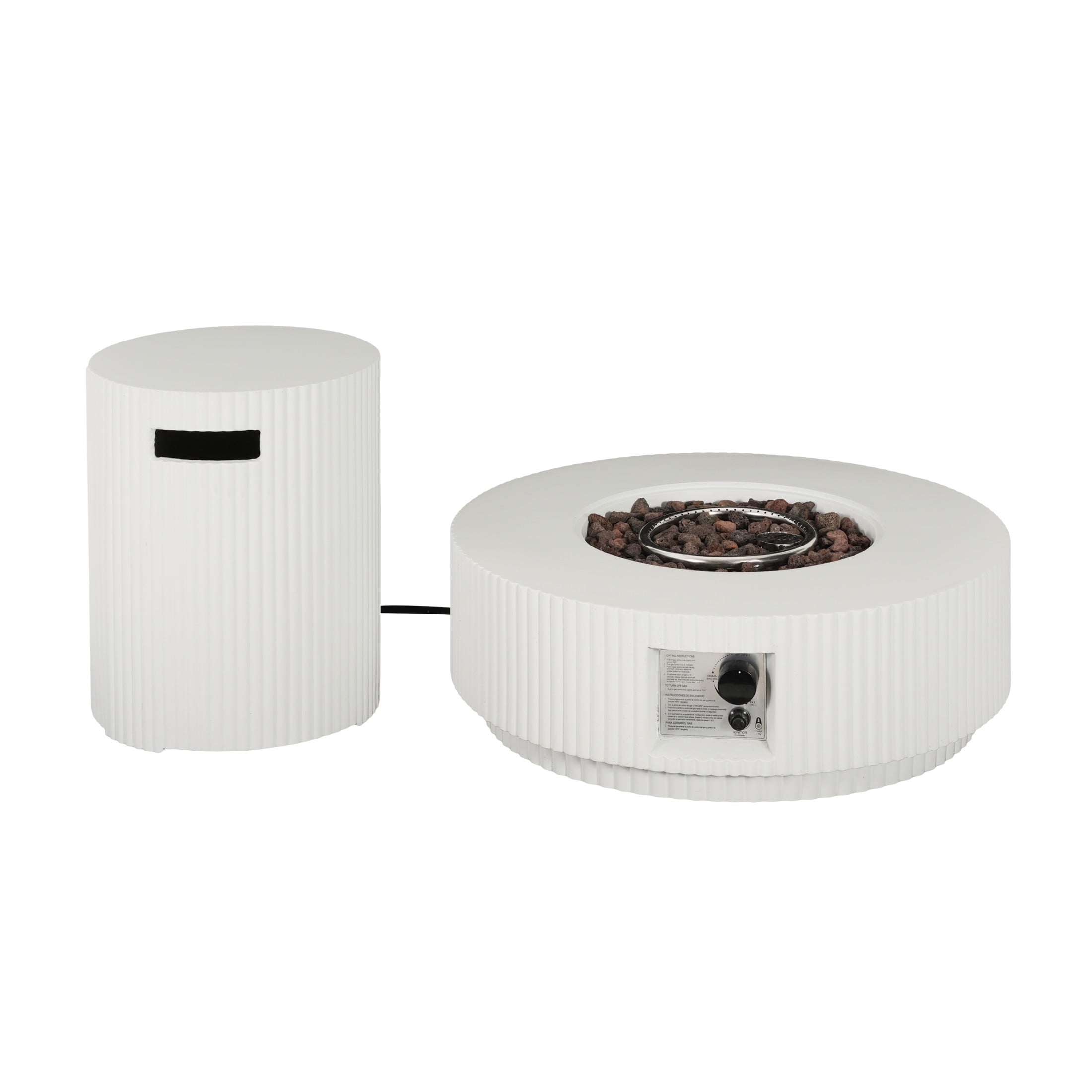 Christopher Knight Home 30" Patio MGO Propane Fire Pit Set, 40,000 BTU Ribbed Round Heater with Lid and Tank Cover, White