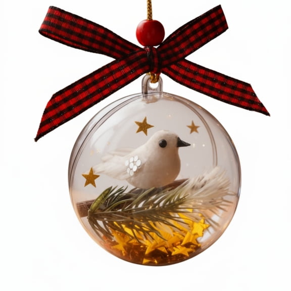 YardVibe 3D Nature Birds Crystal Glass Ornament, Simulated Bird with Branch Transparent Glass Christmas Ball for Christmas Tree, Holiday Ornaments for Family For Room Decor, Xmas Gift for Birld Lover