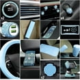 thumbnail image 5 of PRI 46 Pcs Bling Car Accessories Set for Women Leather Steering Wheel Cover Seat Belt Covers Diamond Rings Sticker Rhinestone Cup Holders USB Adapter Flower Air Vent Clip (Light Blue), 5 of 14