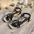 thumbnail image 4 of Dakaela Women's Boho Flat Sandals Ankle Strap Square Open Toe Braided Orthopedic Sandal Beach Vacation Dressy Summer Walking Shoes Black Size 6.5, 4 of 6