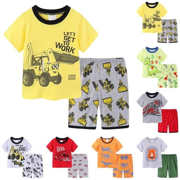 WUANDIXFA Little Boys Pajamas Toddler Short Sets Boys Summer Pjs Kids Jammies Cotton Excavator Sleepwear Clothes Shirts Set Size 2-7T (Red, 7-8 Years)
