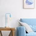 thumbnail image 4 of Blue Industrial Table Lamp, Wooden Base with Metal Frame and Rotary Switch, 4 of 5