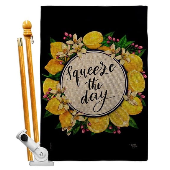 Breeze Decor HS120263-DB Squeeze the Day Food Fruit 28 x 40 in. Double-Sided Decorative Vertical House Flag Set for Decoration Banner Garden Yard Gift