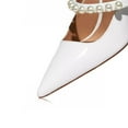 thumbnail image 4 of FSJ Women Pearls Strap Pointed Toe Mules Slip on Butterfly High Chunky Heeled Sandals Prom Dressy Backless Pumps Size 12 White, 4 of 4