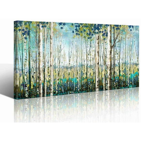Pogusmavi Green View White Birch Forest Canvas Painting Wall Art Decor Nature Plant Picture Wildlife Trees Landscape Artwork Home Living Room Bedroom Office Wall Decoration Wall Art