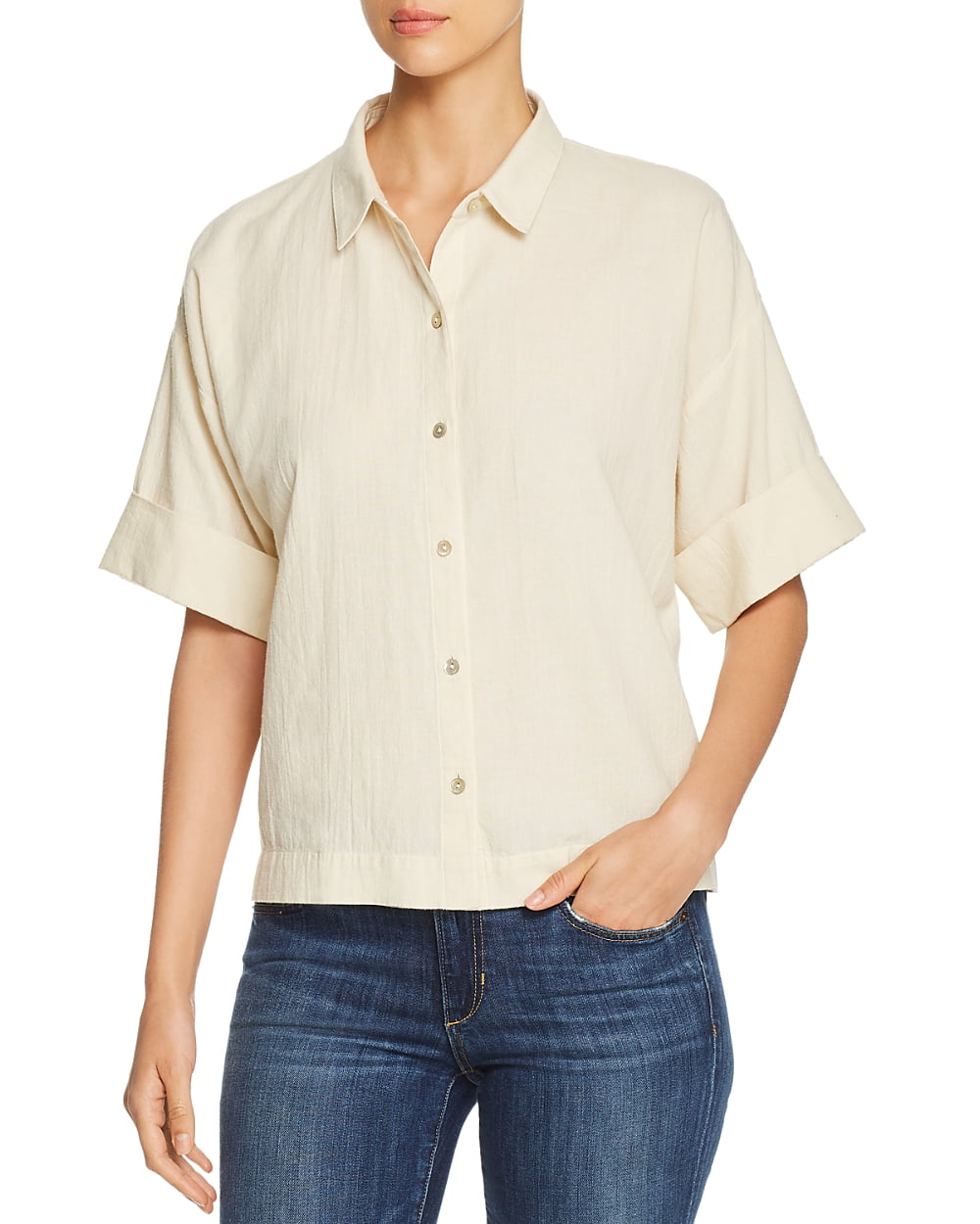 Eileen Fisher Womens Top Ivory White Button Down Shirt Linen XL