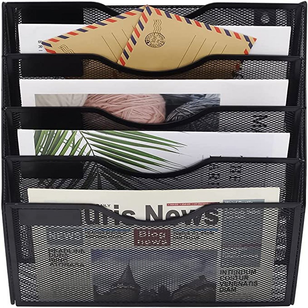 Organisateur De Fichiers Mural à 5 Niveaux - En Métal, Dimensions 100x320x410 Mm, Pour Classer Papiers, Dossiers, Magazines