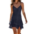 thumbnail image 1 of Tqcoqu Womens Floral Casual Tiered Mini Dresses Spaghetti Strap V Neck Backless A Line Swing Short Dress,Navy,Women's S-XXL, 1 of 5