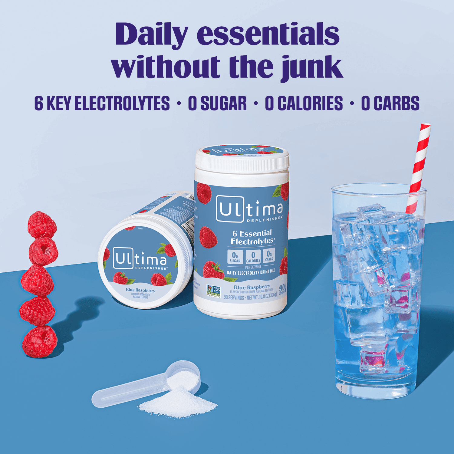Ultima Replenisher Hydration Electrolyte Powder Drink Mix, Sugar-Free Blue Raspberry, 90 Servings