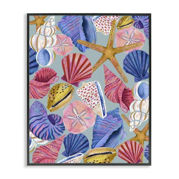 Stupell Industries Bright Seashells Assortment Nautical & Beach Painting Black Framed Art Print Wall Art, 11 x 14