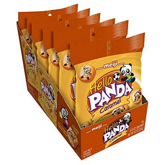 Meiji Hello Panda Cookies, Caramel CrÃ¨me Filled - 2.2 oz, Pack of 6 - Bite Sized Cookies with Fun Panda Sports