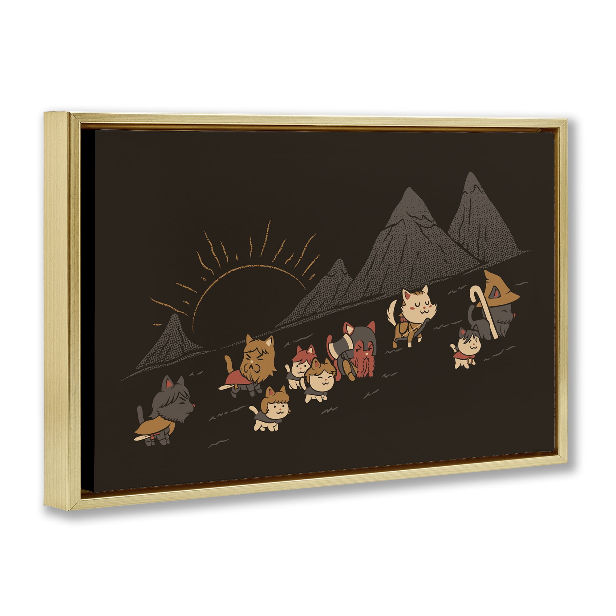 Stupell Industries Iconic Furrowship Of Ring Cats Gold Framed Floater Canvas Wall Art, design by Tobe Fonseca