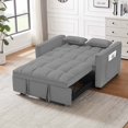 thumbnail image 2 of 53 inch 3-in-1 Convertible Sofa Bed  Pull Out Sofa, Multi - Functional Loveseat Sleeper with Adjustable Back, Side Pockets & Smooth Wheels, Velvet Upholstered for Living Room, Gray, 2 of 7