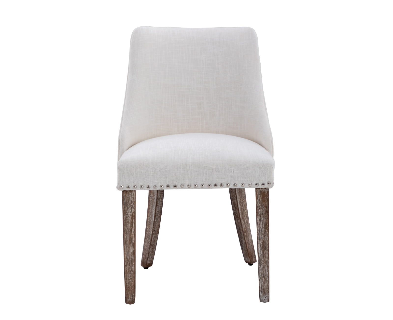 Guyou Dining Chairs Set of 2, Mid Century Modern Linen Upholstered Farmhouse Side Chairs with Nailhead and High Back for Kitchen Restaurant, Cream