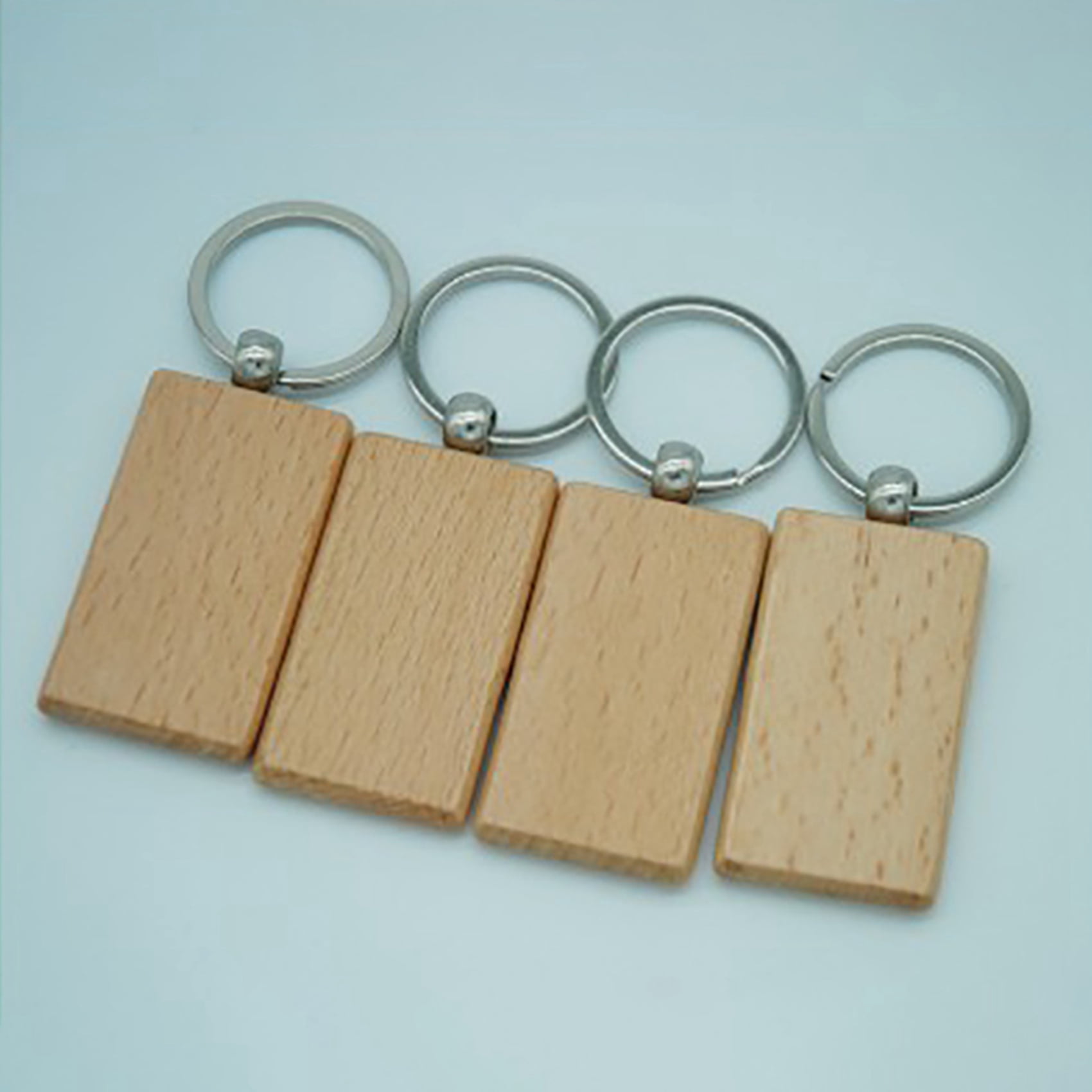 60Pcs Blank Rectangle Wooden Key Chain DIY Wood Keychains Key Tags Can Engrave DIY Gifts