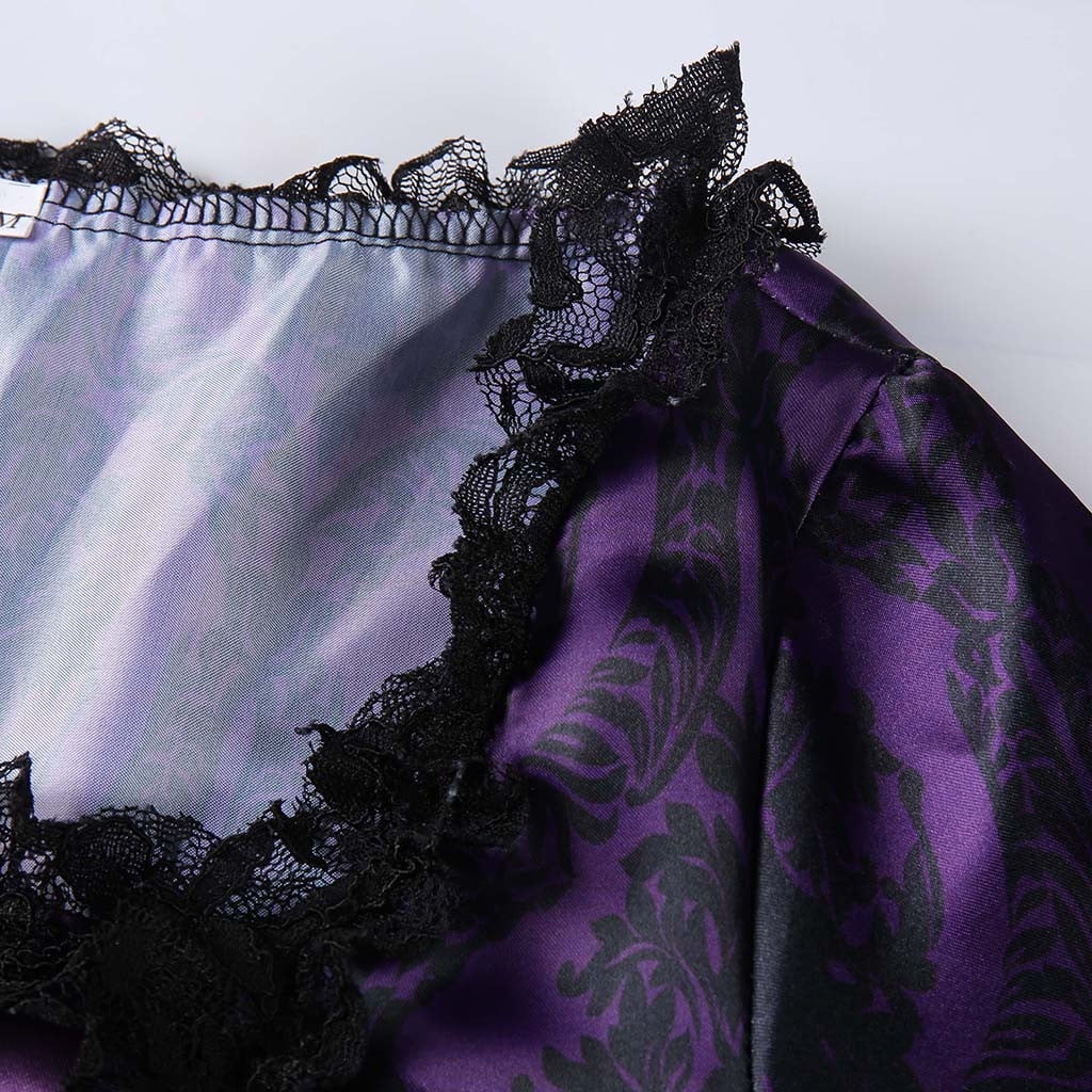 RYRJJ Women's Gorgeous Gothic Ball Gown Flared Sleeves Renaissance Vintage Medieval Dress Square Neck Lace Patchwork Masquerade Maxi Long Dress(Purple,3XL)