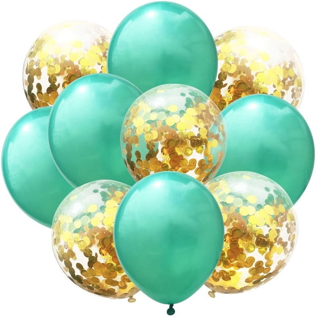 Nvzi 50 globos de confeti verdes y dorados, globos de fiesta de cumpleaños premium de 12 pulgadas, globos a granel para despedida de soltera, decoración de fiesta de graduación