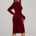 thumbnail image 6 of Efsteb Fall Fashion 2025 Long Sleeve Dress for Women High Waist Velvet Cocktail Dress Winter Wedding Guest Dress with Belt (Red,M), 6 of 8