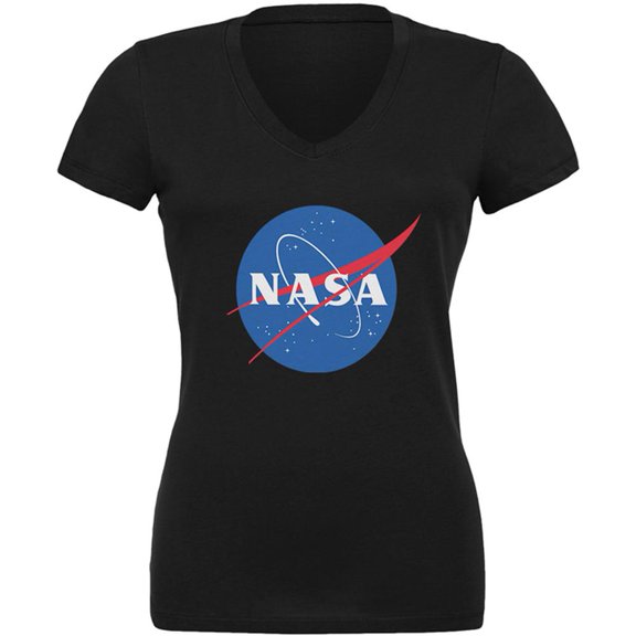 NASA Logo Juniors V-Neck T Shirt Black SM