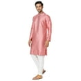thumbnail image 3 of In-Sattva Men's Vertical Pleat Embroidered Banded Collar and Placket Kurta Tunic; Rose Pink; SM, 3 of 5