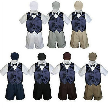 

Boy Toddler Formal Navy Dark Blue Vest Bow Tie White Black Gray Hat 5pc Set S-4T