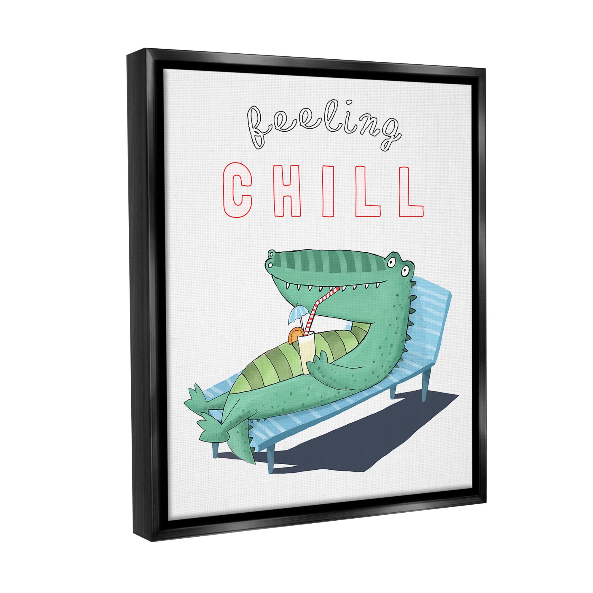 Stupell Industries Feeling Chill Alligator Animals & Insects Painting Black Floater Framed Canvas Art Print Wall Art, 25 x 31