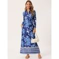 thumbnail image 3 of DARING DIVA Boho Long V Neck 3/4 Sleeve Side Slit Floral Maxi Dress S Dark Blue, 3 of 6