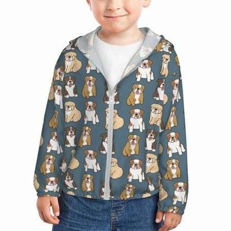 

Noikeo Cartoon Bulldog 1 Print Kids Sun Protection Hoodie Youth Athletic Tops Sun Protection UPF 50+ Youth T-Shirt with Hood Long Sleeve Fishing Hiking Sun Shirt-2 Years