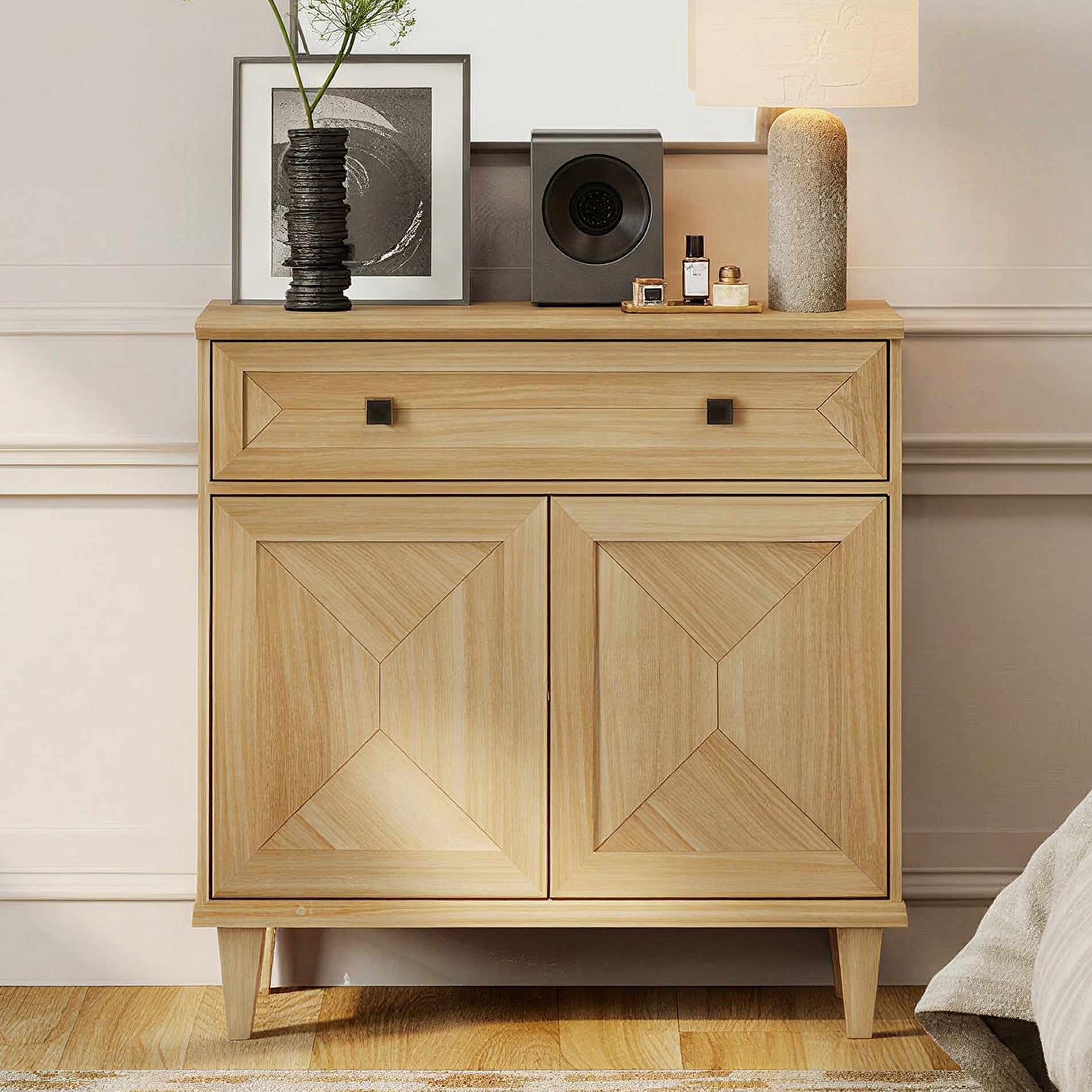 WAMPAT Handmade Patchwork Buffet Cabinet with Storage, Oak