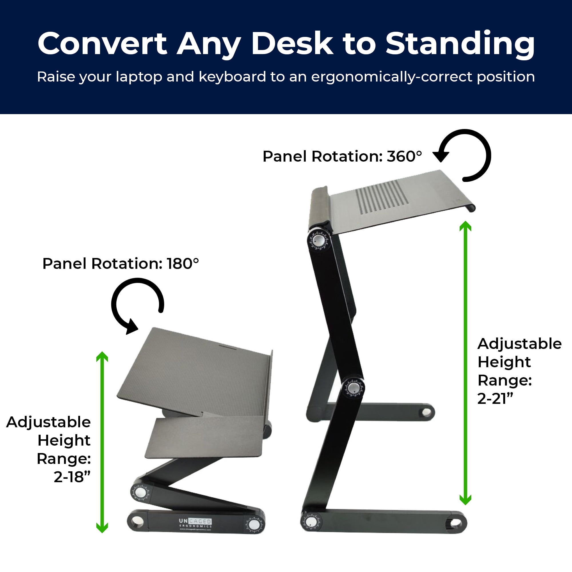 Adjustable Standing Desk Converter – Dual Aluminum Laptop & Keyboard Riser with Independent Height and Tilt