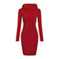 thumbnail image 7 of Skymirror Solid Color Women Long Sleeve Pocket Bodycon Hooded Sweatshirt Hoodies Dress, 7 of 7