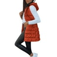 thumbnail image 2 of Long Puffer Vest Women Sleeveless Full Zip Up Puffy Jackets Quilted Padded Fall Coats Winter Outerwear Vermilion XL, 2 of 9