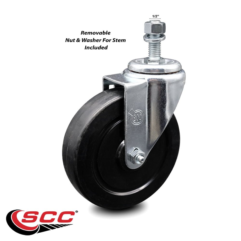 300 lbs Capacity/Caster 6 X 1.25 Black Wheel and 3/8 Stem Service Caster Brand Thermoplastic Rubber Swivel Threaded Stem Caster