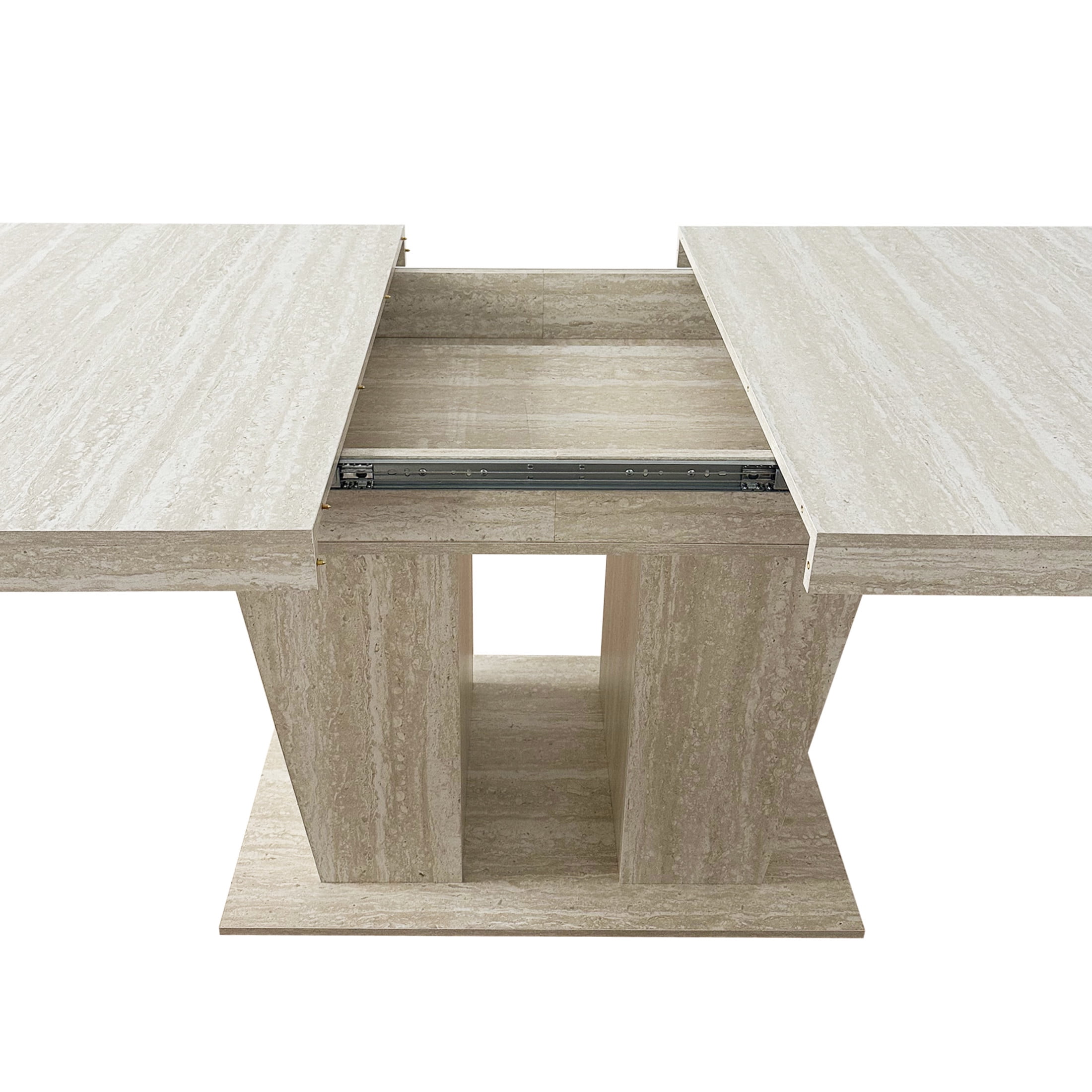 Noble House Brivaro 78.74" Extendable Dining Table, Large Wooden Dual Column Pedestal Table for 6-10, Beige